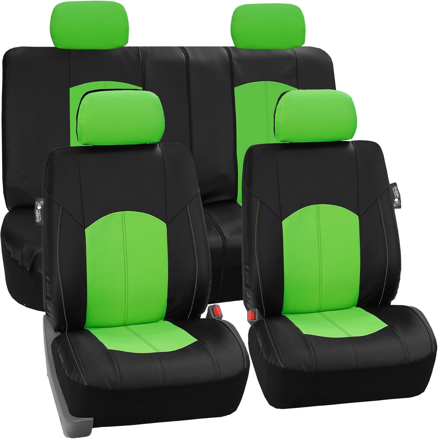 FH Group PU008114 Highest Grade Faux Leather Seat Covers (Green) Full Set &ndash; Universal Fit for Cars Trucks & SUVs