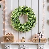 FPROOM 22IN Artificial Boxwood Wreaths for Front Door,Spring Summer All Season Wreath,Green Wreath Suitable for Wall、Door、Farmhouse 、Indoor、Outdoor Decor