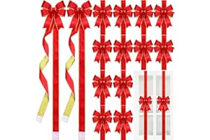 XunYee 15 Pcs Glitter Large Christmas Cabinet Ribbons Bows Thick Velvet Festive Xmas Bow Edge Burlap Door Decoration for Christmas Tree Fireplace Kitchen Gift Wrapping(Red)