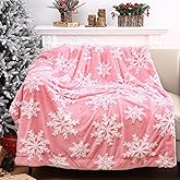 Boao 2 Pcs Pink Winter Blanket 50" x 60" Soft Pink Snowflake Flannel Fleece Plush Microfiber Throw Blanket for Couch Fluffy Fuzzy Winter Decor Gift for Women Men