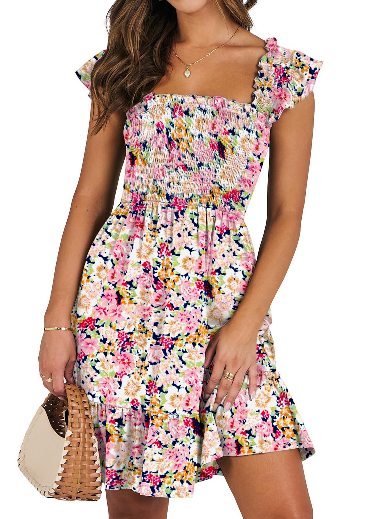 Photo 1 of **FOR GIRLS**IFFEI Mommy and Me Matching Dresses Womens Smocked Ruffle Sleeve Mini Dress Vacation Beach Family Matching Outfits Flora Girls 2T