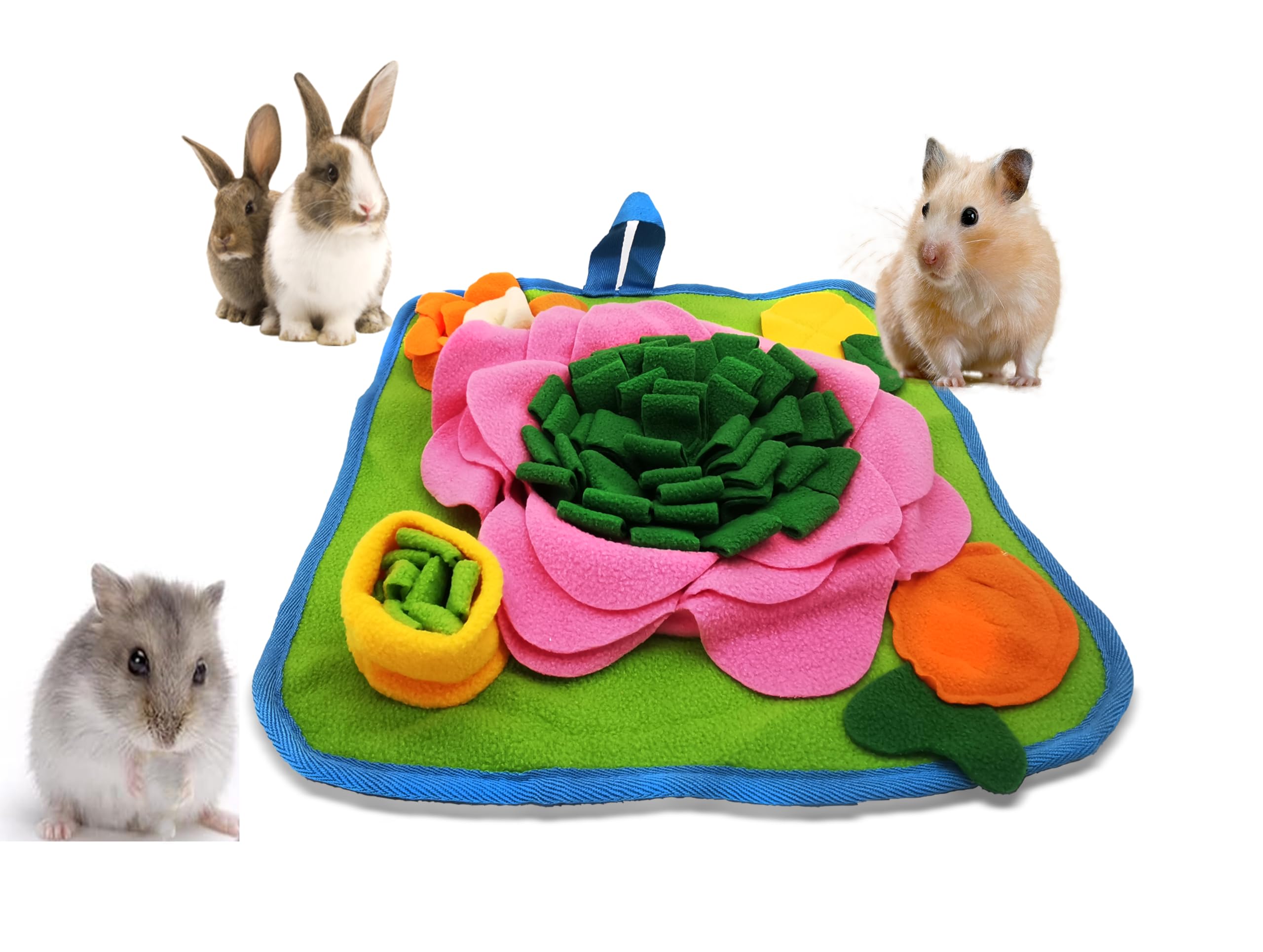 Pdyay Rabbit Foraging Mat, Bunny Snuffle Mat for Hamsters Puzzle Toys, Interactive Feeding Mats for Guinea Pigs Hedgehogs Chinchillas Ferrets Small Animals, Stress Relief (Green)