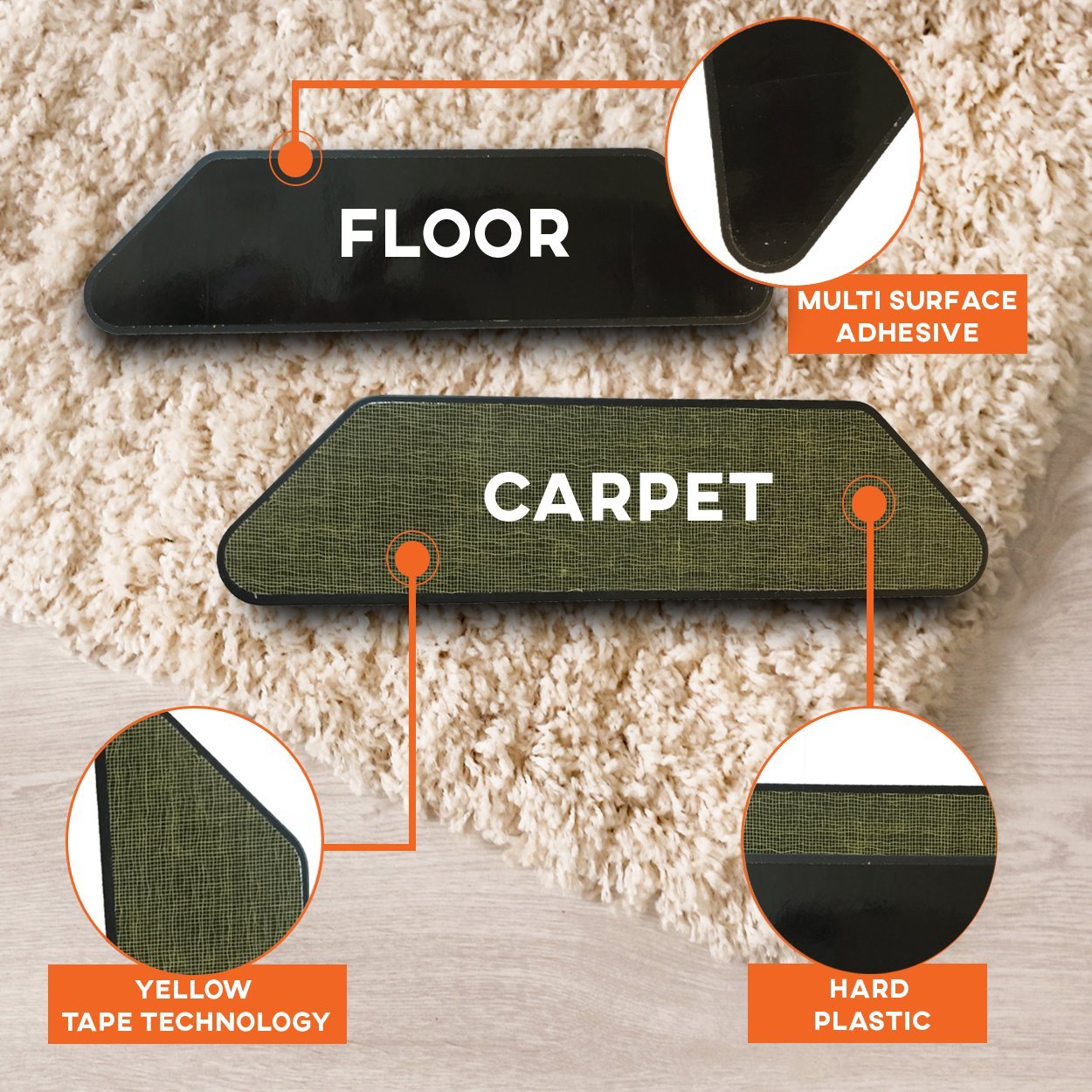 12pc Premium Large Size Anti Curling Carpet Tape Rug Gripper Will