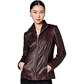 Cole Haan Women's Fully Lined Wing Collar Leather Coat