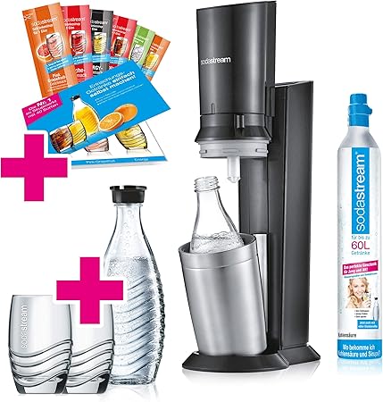 Sodastream Crystal 2 0 Wassersprudler Set Promopack Mit Co2 Zylinder 2x Glaskaraffen 2x Trinkglasern Titan Amazon De Kuche Haushalt