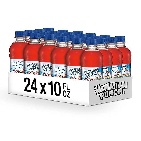 HAWAIIAN PUNCH FRUIT JUICY RED FRUIT JUICE DRINK, 10 FL OZ BOTTLES, 24 COUNT (4 PACKS OF 6), READY-TO-DRINK, ON-THE-GO, CAFFEINE-FREE, CARBONATION-FREE, GLUTEN-FREE, EXCELLENT SOURCE OF VITAMIN C