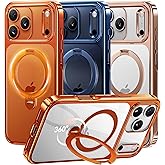 CASEKOO Cosmic Orange Glossy for iPhone 17 Pro Case [360 Spin Magnetic Stand][Fit for MagSafe][17FT Military Protection] Slim Polished Frame Titanium Alloy Sturdy Stand 6.3", Cosmic Orange