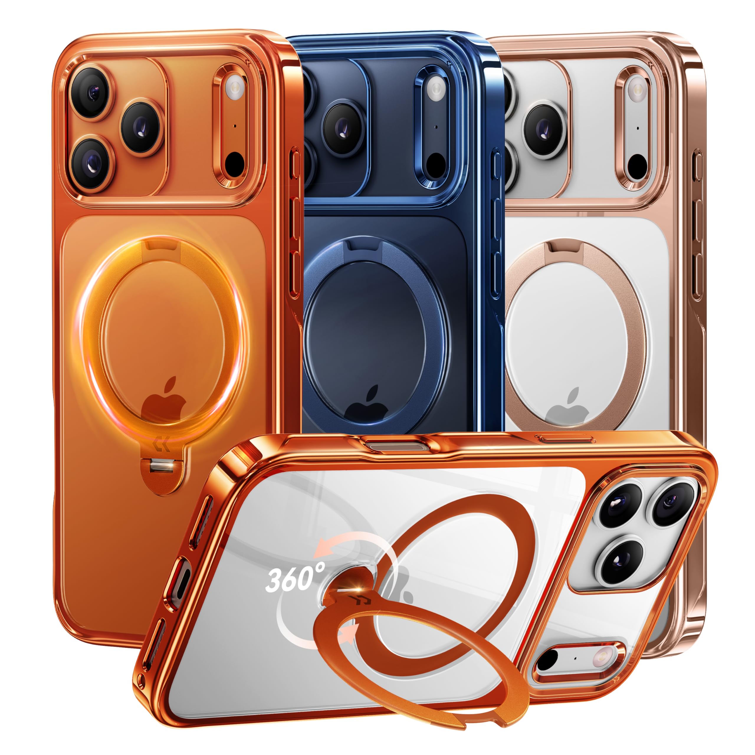 Photo 1 of CASEKOO Cosmic Orange Glossy for iPhone 17 Pro Case [360 Spin Magnetic Stand][Fit for MagSafe][17FT Military Protection] Slim Polished Frame Titanium Alloy Sturdy Stand 6.3", Cosmic Orange
