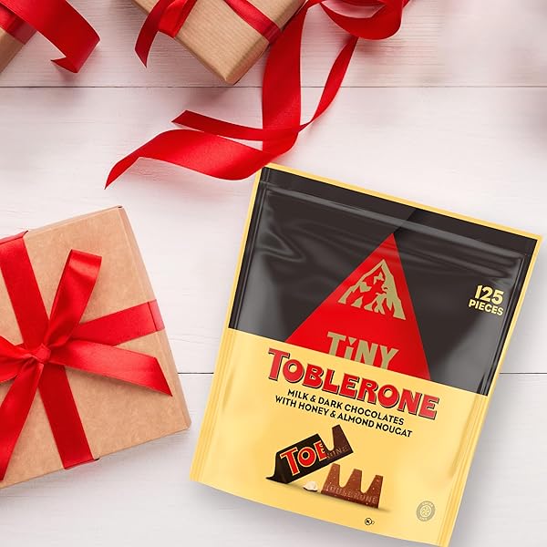 TINY TOBLERONE CHOCOLATE GIFT BAG VARIETY PACK (MILK CHOCOLATE AND DARK CHOCOLATE BARS), 125 PIECES