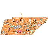 Totally Bamboo Tennessee State Shaped Cutting Board and Charcuterie Serving Platter with Artwork by Fish Kiss, Includes Hang Tie for Wall Display