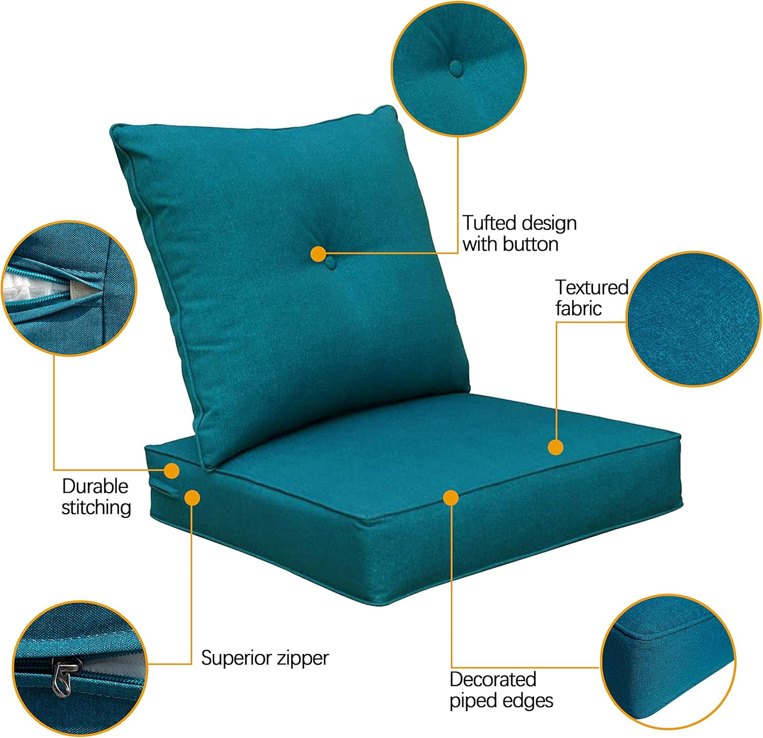 BOSSIMA Cushions for Patio Furniture, Outdoor Water Repellent Fabric, Deep Seat Pillow and High Back Design,Sliver/Light Grey: Home & Kitchen