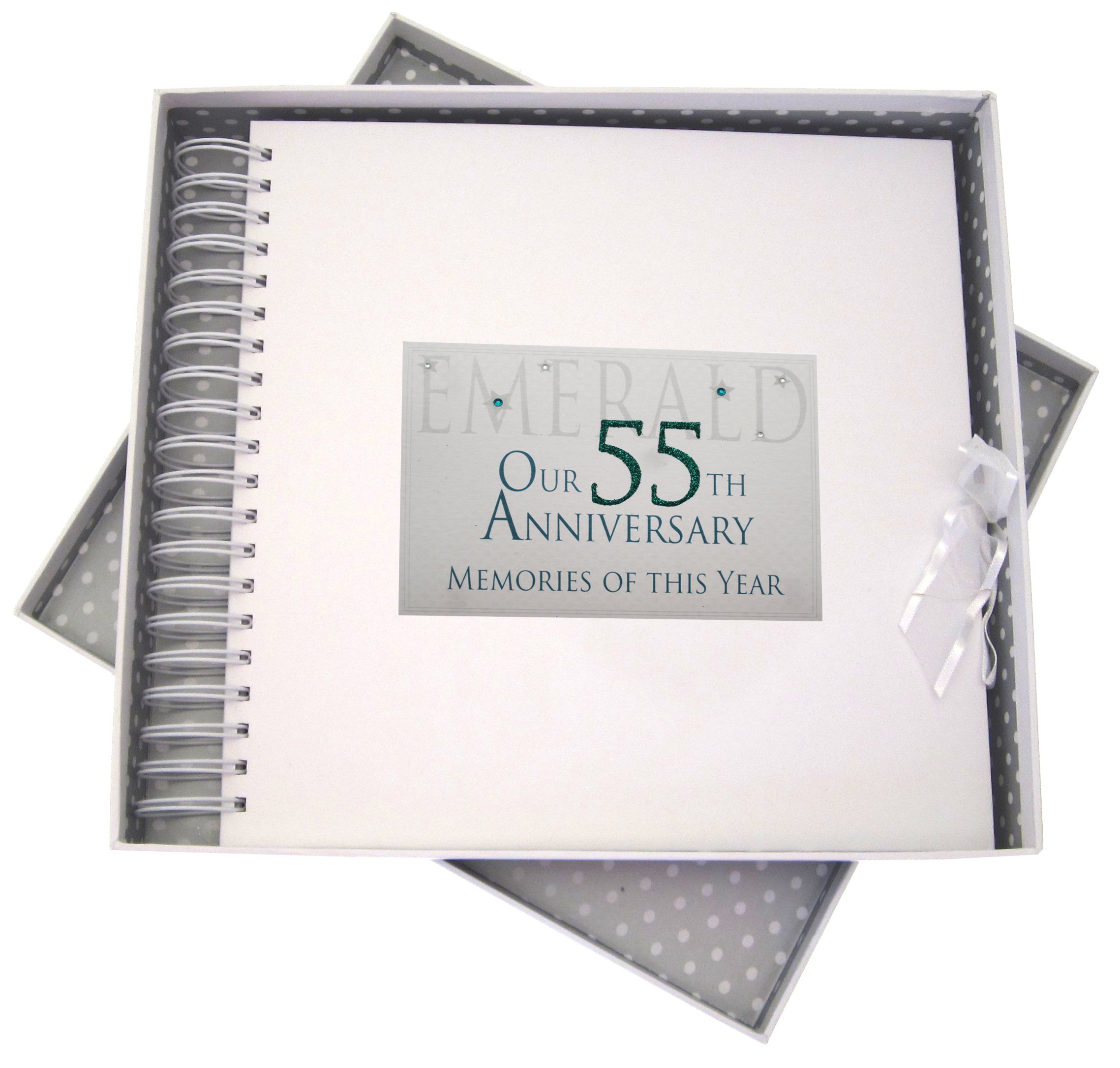 WHITE COTTON CARDS AW55C 55th Emerald Anniversary Memories of This Year, Card & Memory Book, Glitter & Words, Wood White, 27x30x4 cm