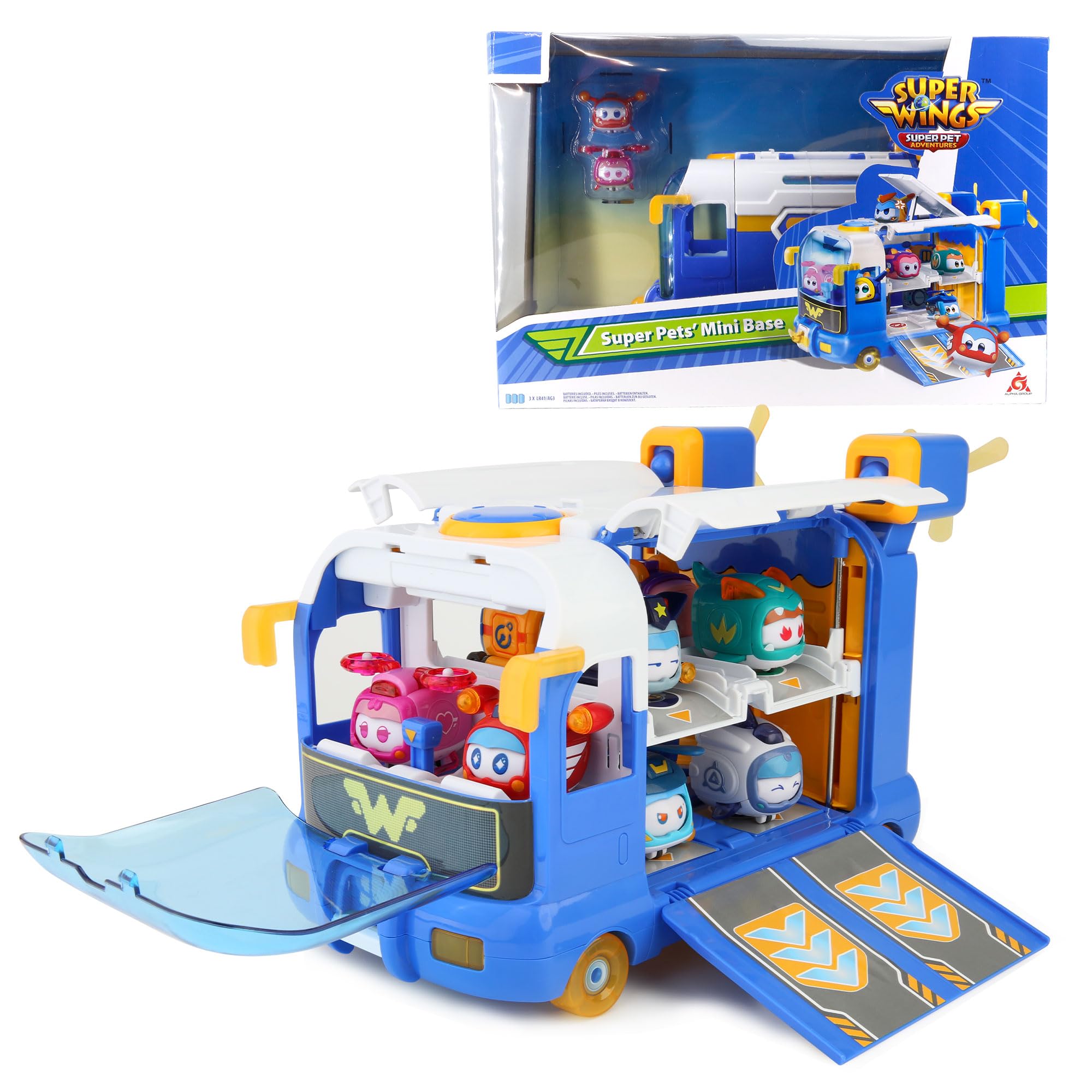 Photo 1 of *** DAMAGE TO THE BOX *** Super Wings Season 7 New Super Pets' Mini Base?Transforming Playset from Bus to Aircraft, with Super Pet Jett & Dizzy, Role Play Toys for Kids, Gifts for Girls Boys Age 3+