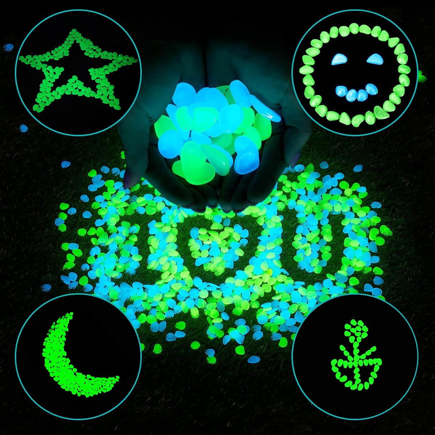Glow Pebbles Stones Glow in The Dark Rocks, Glow Decorative Stones Rocks, Glow Rocks for Outdoor Decor, Fish Tank, Lawn Yard Walkway Garden, Landscape Driveway Garden Grave Decoration-Green Stones : Garden & Outdoor