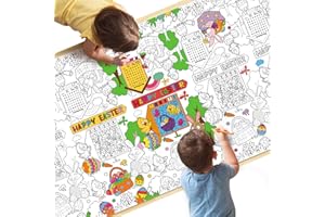 SCIONE 1 Pack Easter Coloring Tablecloth for Kids, 54 x 108 Inch Happy Easter Bunny Egg Paper Tablecloth, Disposable Rectangle Kids Color-in Paper Tablecloth for Kids Easter Activity Party Favors
