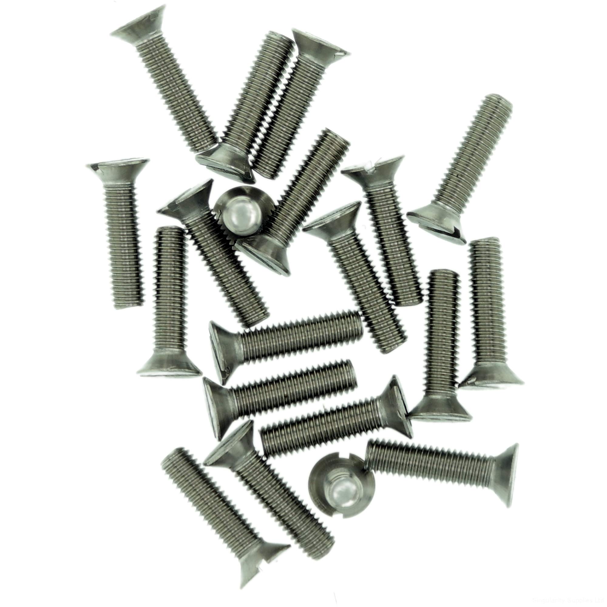 M2.5 (2.5mm x 25mm) Slot Countersunk Machine Screw (Bolt) - Stainless Steel (A2) (Pack of 20)