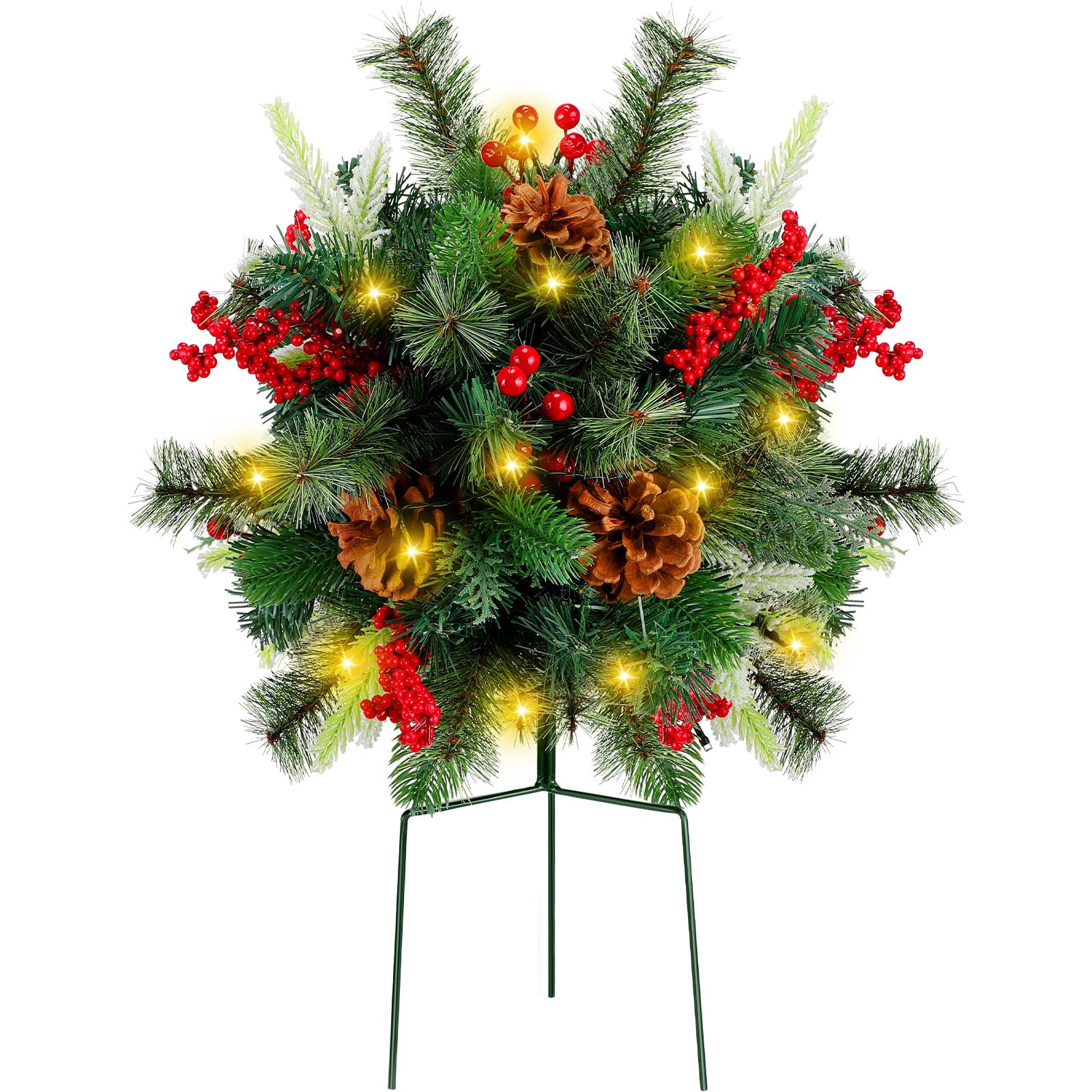 Photo 1 of Liliful 1 Set Lighted Artificial Christmas Urn Filler 18 Inch, Battery Operated Pre Lit Artificial Christmas Tree Outdoor Light up Planter Filler Lighted Xmas Trees with LED Lights Timer (Classic)