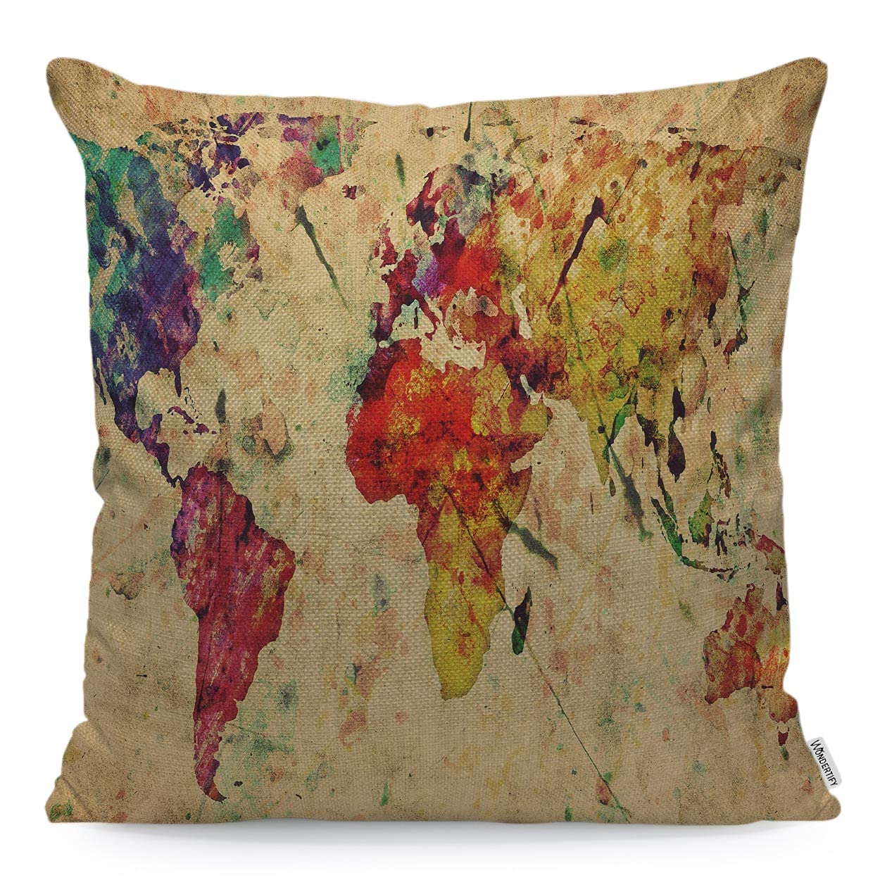 WONDERTIFY World Map Cushion Cover Vintage Throw Pillow Covers Cushion Case For Couch Home Decor Red Yellow 45X45 Cm