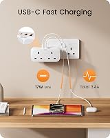 LENCENT Plug Adapter 3 USB Double Wall Socket UK 13A 3250W 5-IN-1 view 3