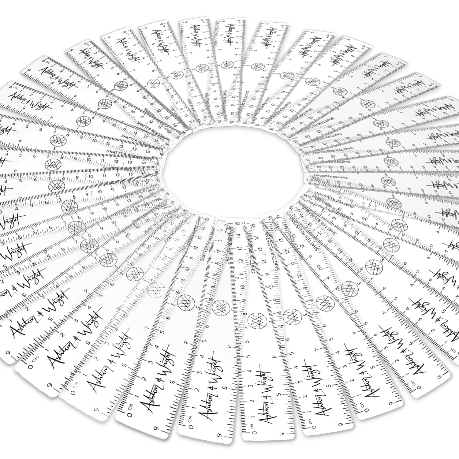 Ashton and Wright - 6 Inch / 15cm Rulers - Shatter Resistant - Class Pack of 100 - Transparent Clear