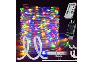 WYZworks 20ft Colorful LED Outside Rope Light - 8 Modes, Waterproof Permanent Outdoor Accent Lighting w/Remote, Flexible Clear Tube, ETL Certified, Exterior Christmas Patio Palm Tree Yard Ambient