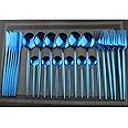 Gugrida 24-Piece Silverware Set - 18/10 Stainless Steel Reusable Utensils Forks Spoons Knives Set, Mirror Polished Cutlery Flatware Set, Great for Family Gatherings & Daily Use (6 set, Blue)