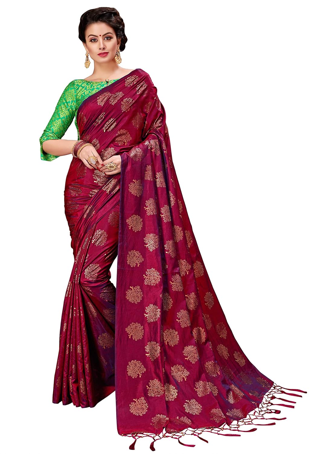 monjolika fashion women's two tone silk saree(35500_wine_freesize)
