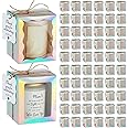 ReliThick 100 Set Candle Gift Box Transparent Gift Packaging Box for 4-10 oz Candles 50 Paper Thank You Tag Bundle Hemp Rope for Wedding Baby Shower Party Favor, 3.35x3.35x3.94 in (Laser)