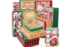 Party Funny 12 Christmas Gift Wrap Boxes for Wrapping Extra Large Clothes, 12 tissue paper and 80 Christmas Stickers(Assorted size for Shirts, Robes, Coats, Sweaters and xmas Holiday Present)