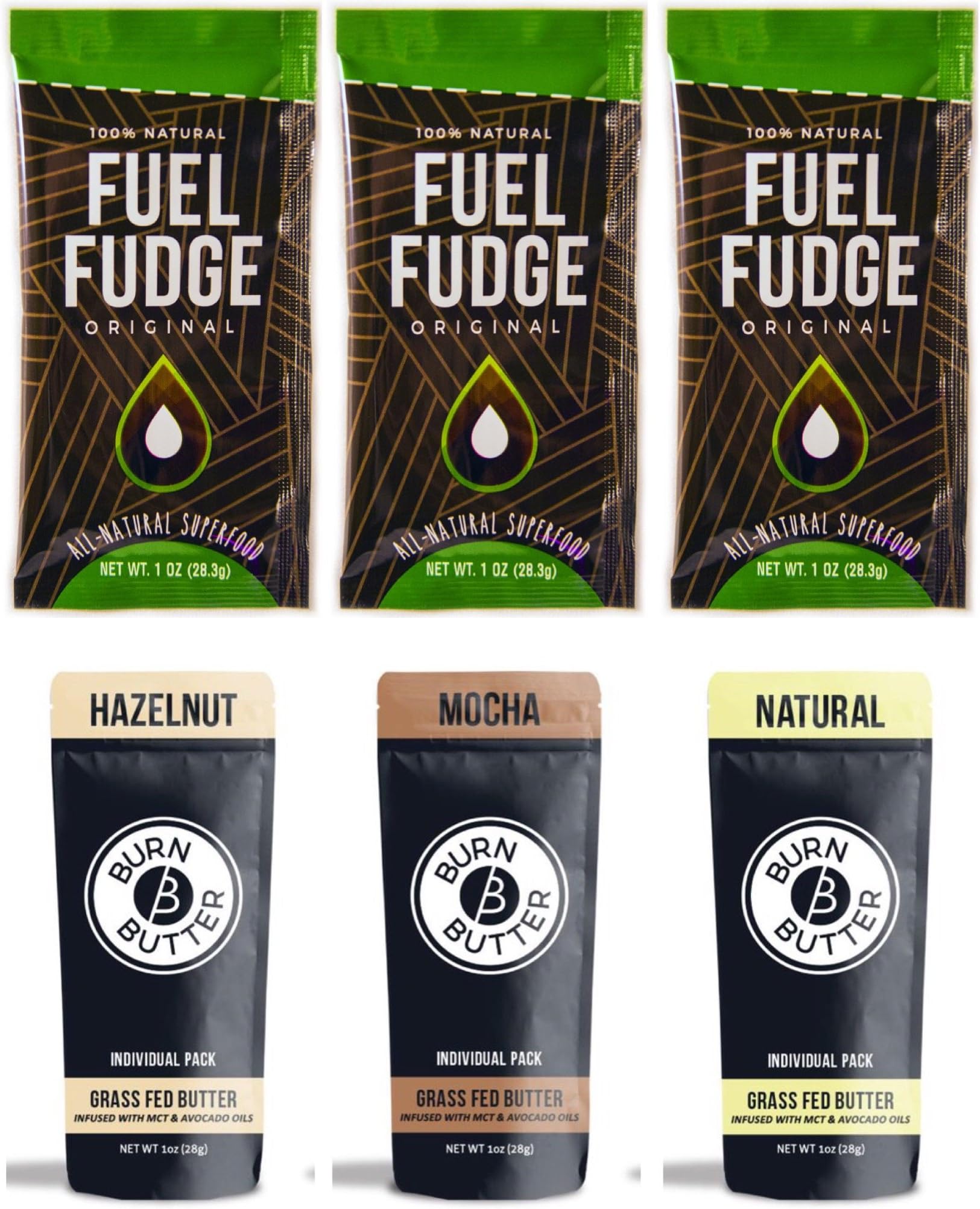 Keto Coffee Creamer Enhancer - Includes Fuel Fudge and Burn Butter Packets (Fuel Fudge + Burn Butter, 6 Packet Sampler)