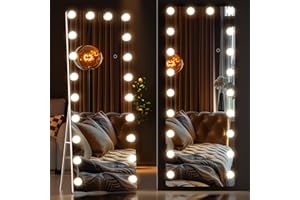 OUBOYO OUYOBO Full Length Mirror with Lights, 63" x 20" Led Standing Mirror, Hollywood Full Body Mirrors with Bulbs, Wall Mounted, 3 Colors Temperature