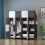 HOMIDEC Portable Wardrobe 16 Cube Closet with 3 Hanging Rails Black view 3