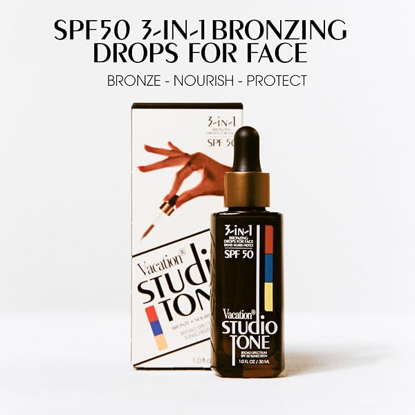 VACATION STUDIO TONE SPF 50 SUNSCREEN BRONZING DROPS FOR FACE, SUNKISSED SKIN BRONZER, MAKEUP-FRIENDLY TAN DROPS, NON-COMEDOGENIC, BROAD SPECTRUM SUN BLOCK, VEGAN & CRUELTY-FREE, 1 FL. OZ.