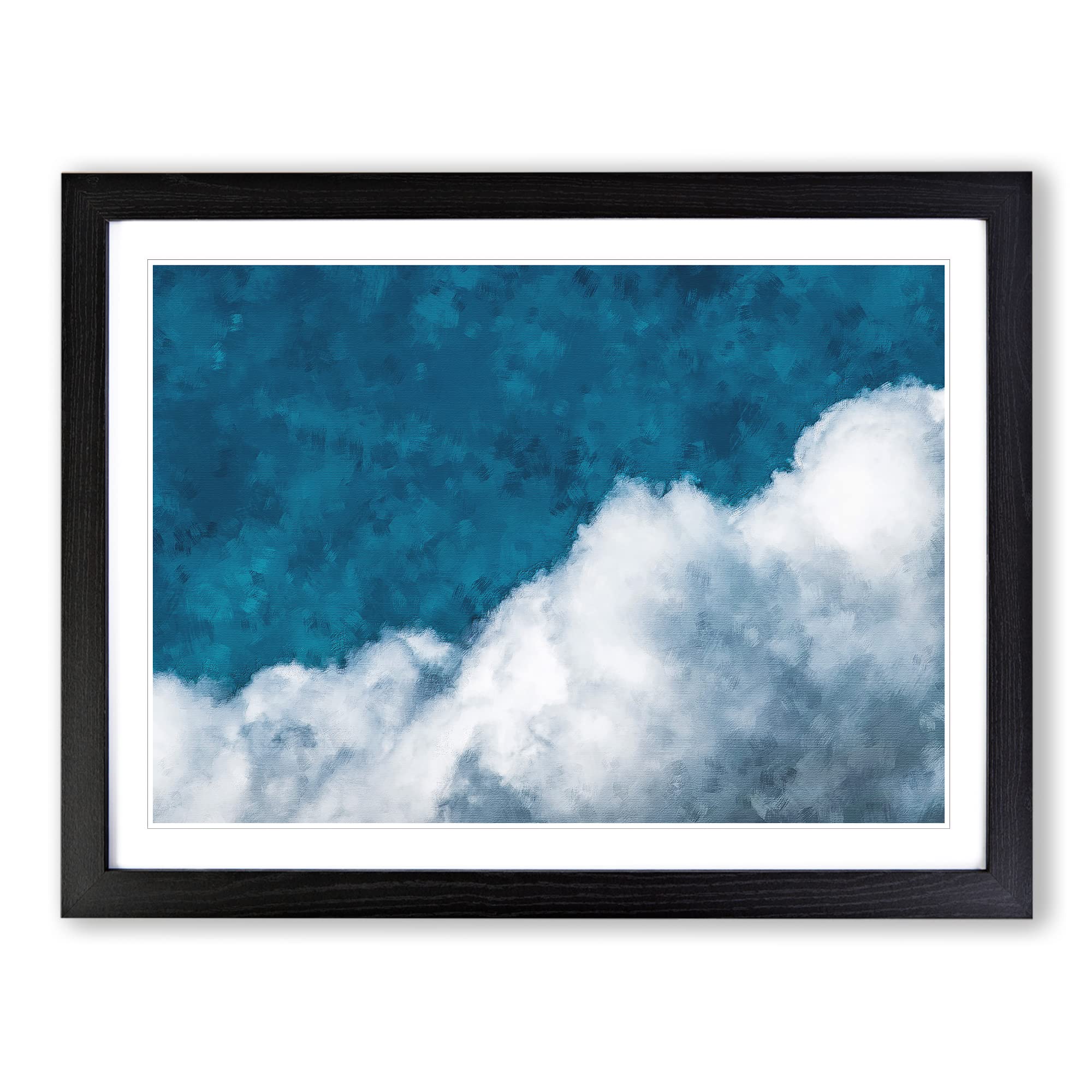 Crisp Clouds Painting Modern Art Framed Print | A4 Black Framed Wall Art | Ready to Hang | Modern Landscape Picture | Living Room Bedroom Lounge Office