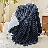 INFIIXSO Sherpa Throw Blanket for Couch - Super Soft & Warm Striped Fleece Blanket, Cozy Plush Fluffy Blanket All Season Use (Navy Blue, 60x80 Inches)