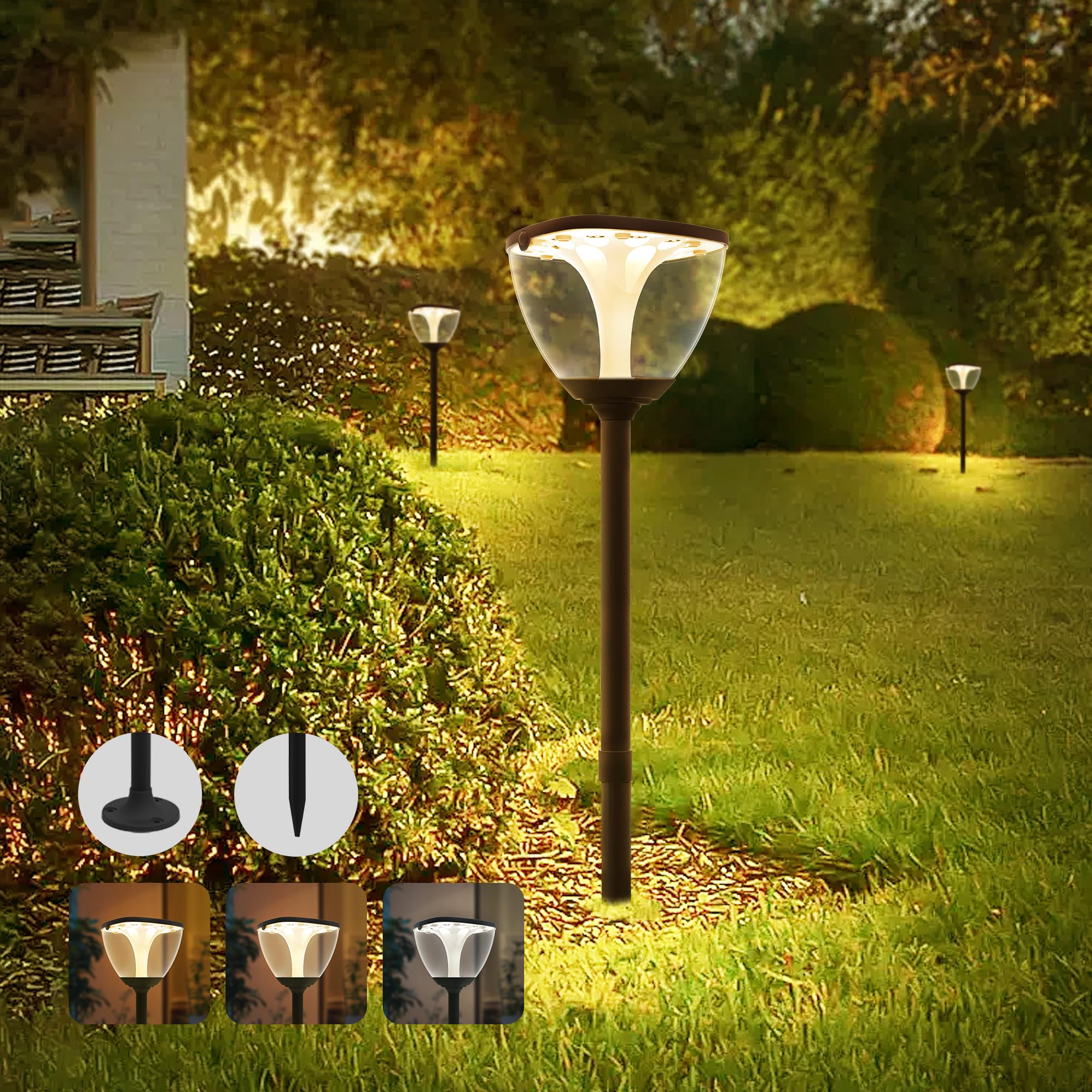 duowelly Dimmable Solar Garden Lights, Solar Lights Outdoor Garden with Adjustable Height, Garden Lights Solar Powered Waterproof,Outdoor Solar Lights for Lawn Walkway Driveway(1Pack)
