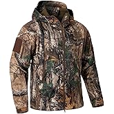 CARWORNIC Men's Camo Quiet Hunting Jacket Waterproof Softshell Fleece Lined Camouflage Outdoor Hiking Fishing Coat