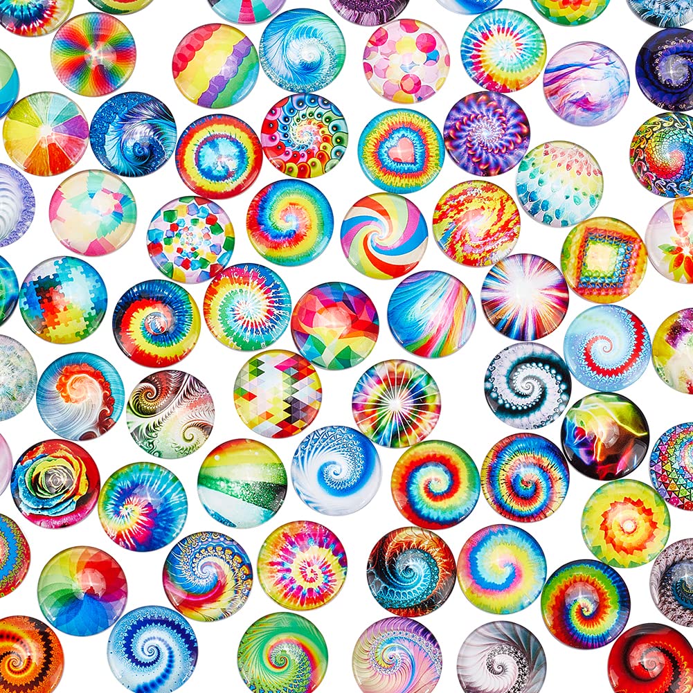 PH PandaHall 70pcs 25mm Glass Dome Cabochons, Colorful Half Round Flatback Cabochons Mosaic Tile Mixed Color Glass Cabochons for Photo Cameo Pendant Jewellery Making Handcrafts Scrapbooking