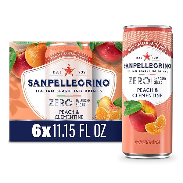 SANPELLEGRINO ITALIAN SPARKLING DRINK, ZERO SUGAR, PEACH AND CLEMENTINE, 6 CANS 66.9 FL OZ