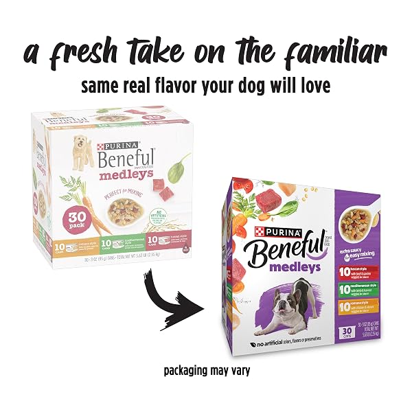 PURINA BENEFUL MEDLEYS WET DOG FOOD VARIETY PACK WITH TUSCAN, ROMANA, AND MEDITERRANEAN STYLE DOG FOOD IN DOG GRAVY, 30 PACK – (PACK OF 30) 3 OZ. CANS