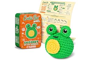 Cookie Box MINIs Crochet Kit for Beginners – Gift Set to Make Frog Mr. Ribbit Amigurumi Plushie – Easy DIY Crochet & Knitting