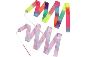Ahltoiex 2 Pcs Dance Ribbons for Kids Gymnastics Ribbon 78 Inch Sparkling Dance Ribbon Streamer Gymnastics Ribbon with Wand Twirling Dancing Ribbons Rhythmic Long Ribbon Streamers for Girls Adults