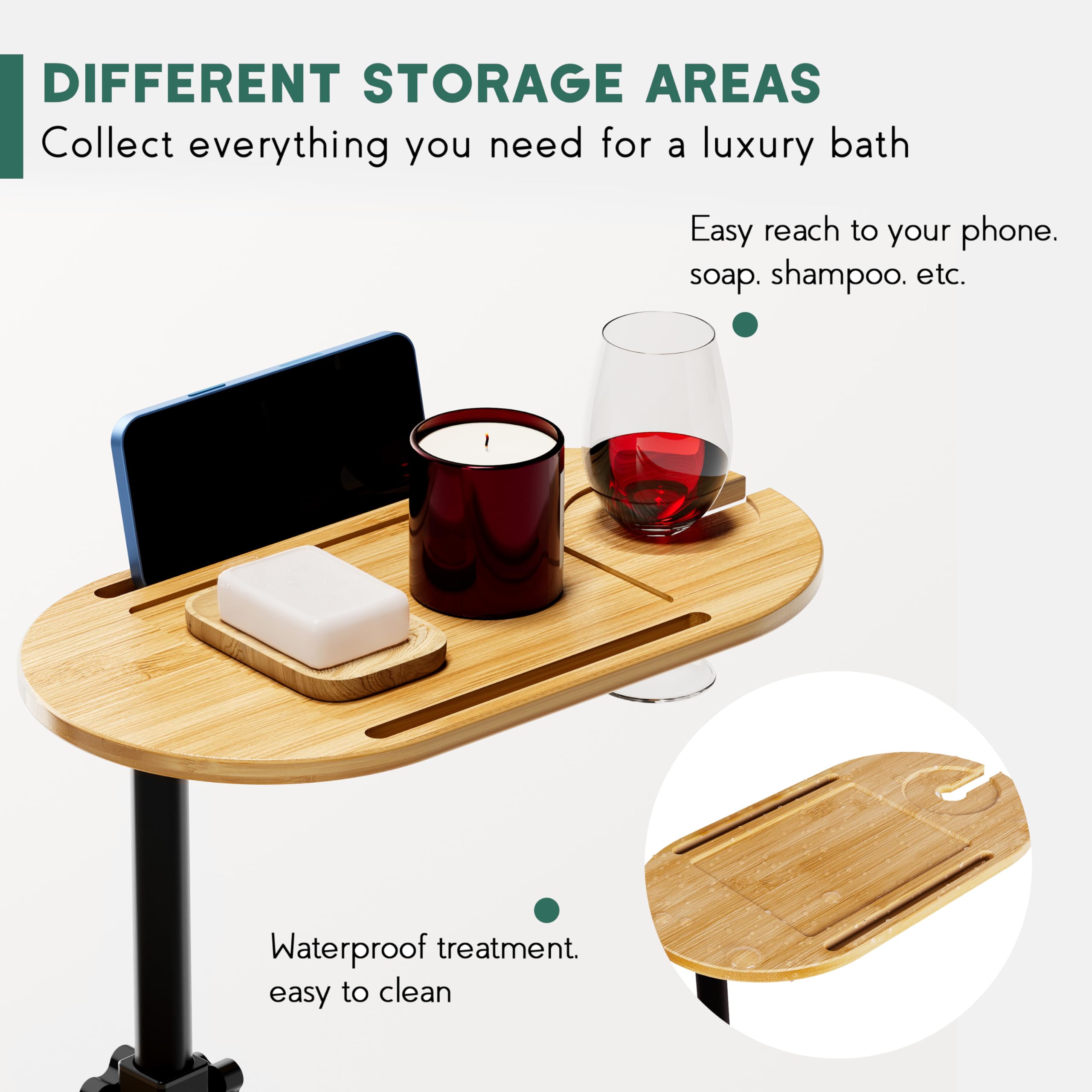 3 Layer Bath Tub Tray Table, Freestanding Bamboo Bath Tray Caddy for Tub Against Wall, Bath Table Tray Tub Shelf Bathroom Organizer Shelf for Luxury Spa and House Warming New Home