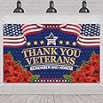 Veterans Day Decorations Photography Red Poppies Thank You Banner 4th of July Patriotic Fourth of July Backdrop Remember and Honor Decorations and Supplies for Party