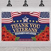 Veterans Day Decorations Photography Red Poppies Thank You Veterans Day Banner 4th of July Patriotic Fourth of July Backdrop Remember and Honor Decorations and Supplies for Party