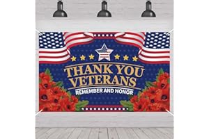 FARMNALL Veterans Day Decorations Photography Red Poppies Thank You Veterans Day Banner 4th of July Patriotic Fourth of July Backdrop Remember and Honor Decorations and Supplies for Party