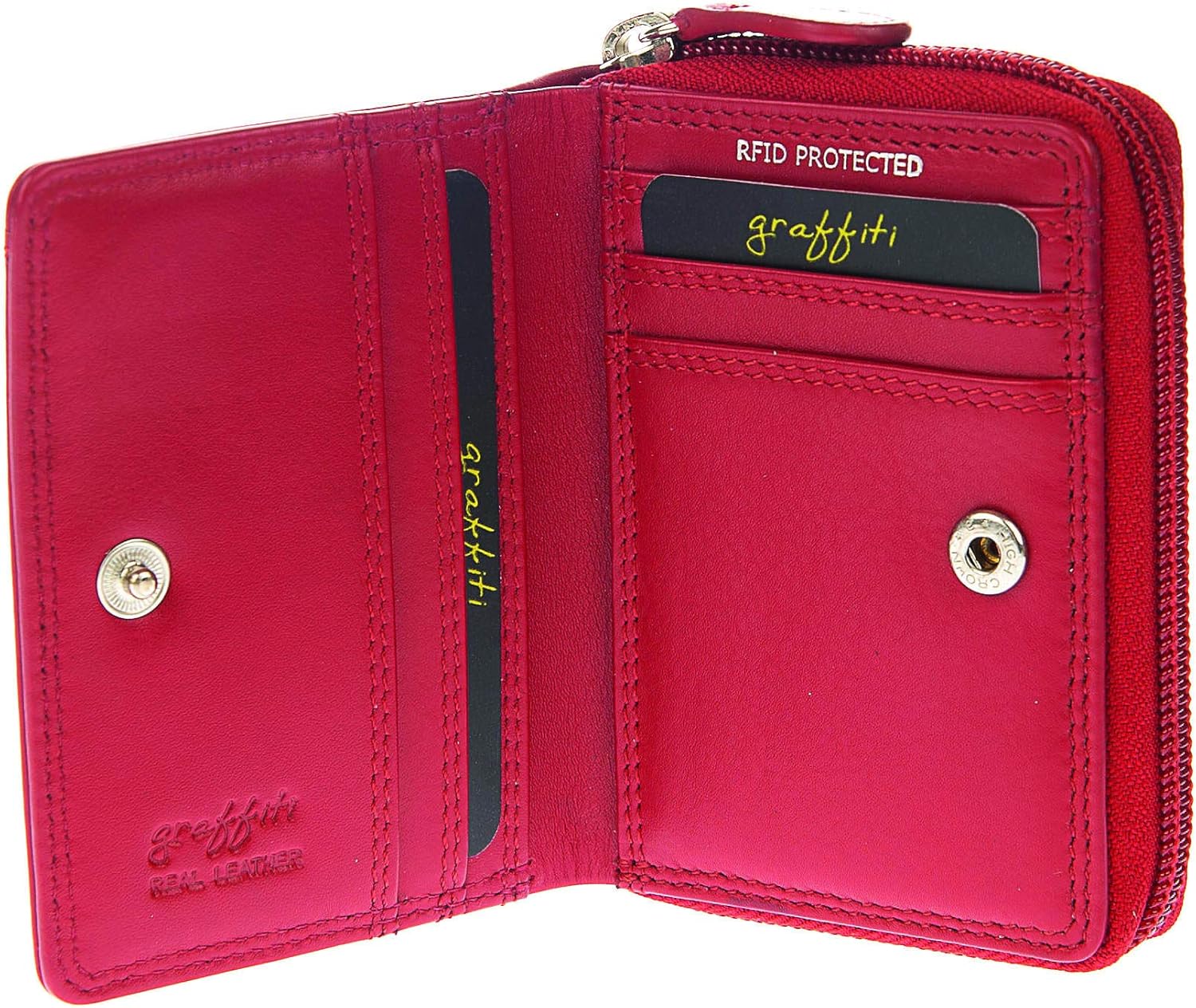 Graffiti Golunski RFID Small Leather Purse in Block Colours 7.5 x 10 x 2 cms - Red - Image 3