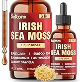 6in1 Sea Moss Liquid Drops Blend with Botanicals Including Black Seed, Burdock Root, Bladderwrack, Ashwagandha, and Soursop Leaves for Hair, Skin & Immune - 1 FL Oz - 30 Day Supply