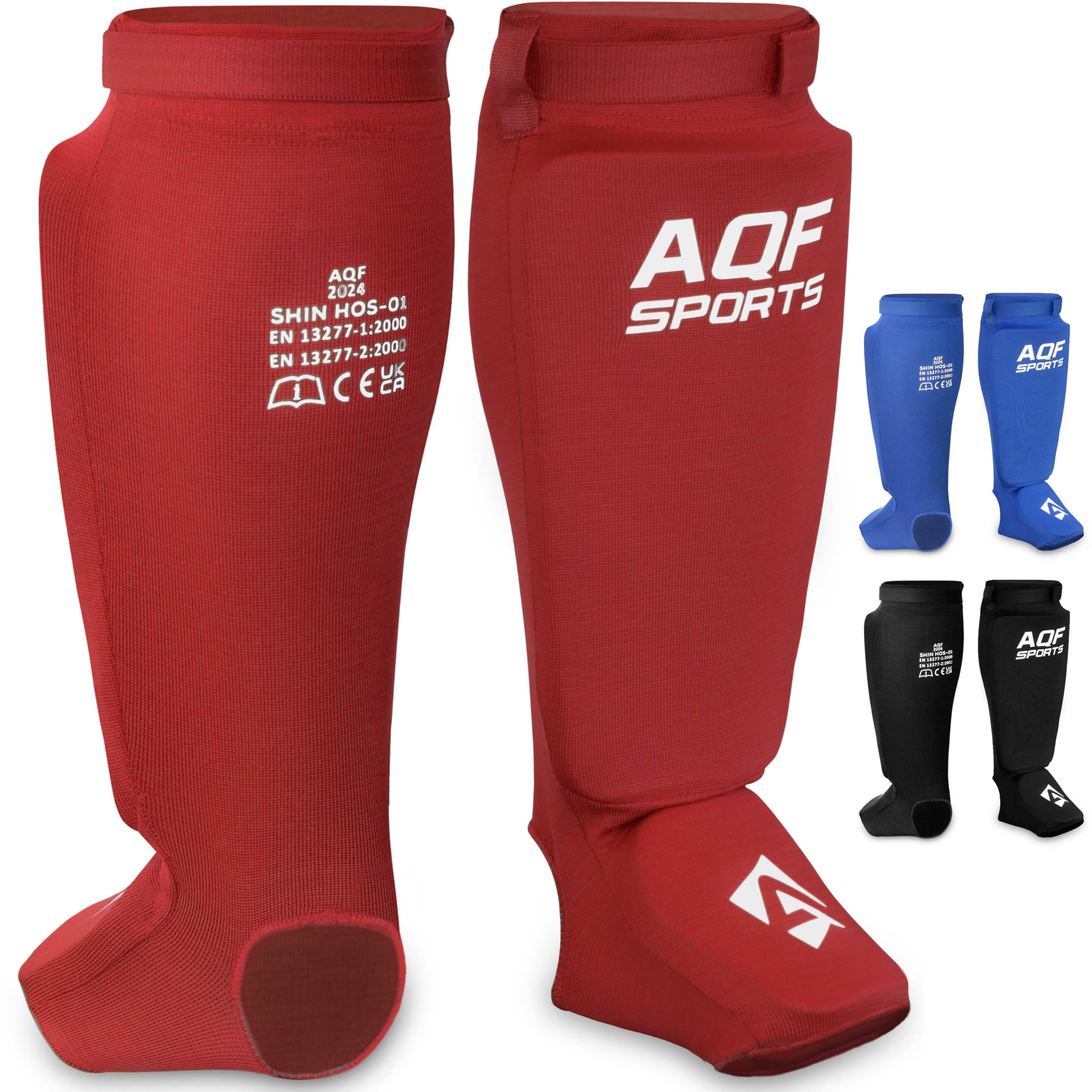 AQF Shin Guards Pad Kickboxing Muay Thai MMA Instep, EVA Padded Sparring Training Martial Arts Boxing Elasticated Leg Support Foot Protective Gear, karate CE UKCA SATRA Approved