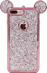 iPhone 7 Plus Case, MC Fashion Cute Sparkle Bling Glitter Mickey Mouse Ears Soft and Protective TPU Rubber Case for Apple iPhone 7 Plus and iPhone 8 Plus (Rose Gold)